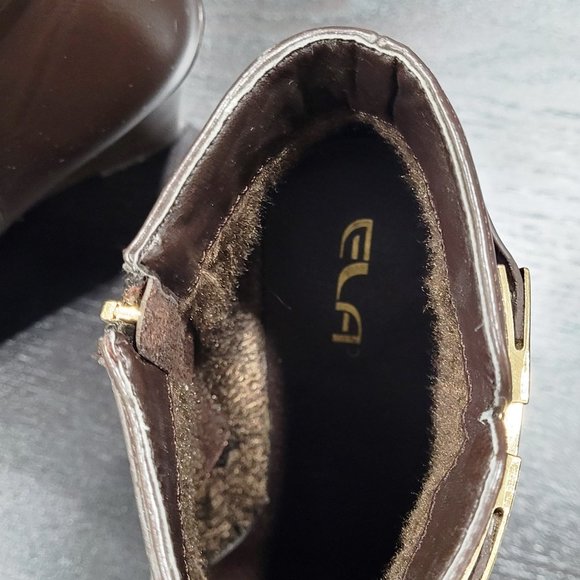 Ela Brown Leather Round Toe Lace Up Wedge Heels Ankle Boots Booties - Picture 6 of 7